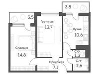 Планировка 2-комнатной квартиры, 53 м2