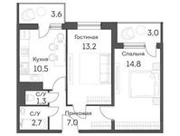 Планировка 2-комнатной квартиры, 53,1 м2