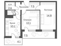 Планировка 2-комнатной квартиры, 53,6 м2
