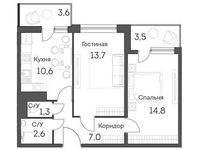 Планировка 2-комнатной квартиры, 53,5 м2