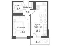 Планировка 2-комнатной квартиры, 40,2 м2