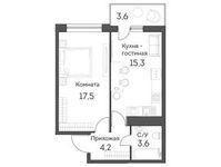 Планировка 1-комнатной квартиры, 42,1 м2