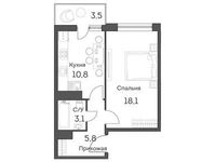 Планировка 1-комнатной квартиры, 39,5 м2