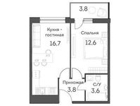 Планировка 2-комнатной квартиры, 38,5 м2