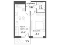 Планировка 2-комнатной квартиры, 41,3 м2