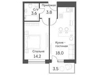 Планировка 2-комнатной квартиры, 41,4 м2