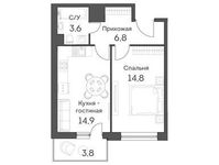 Планировка 2-комнатной квартиры, 41,8 м2