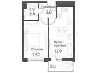 Планировка 2-комнатной квартиры, 41,1 м2