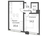 Планировка 2-комнатной квартиры, 41,2 м2