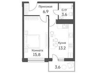 Планировка 1-комнатной квартиры, 41,1 м2