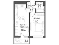Планировка 1-комнатной квартиры, 40,4 м2