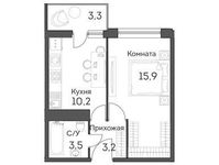 Планировка 1-комнатной квартиры, 34,3 м2
