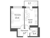 Планировка 1-комнатной квартиры, 35,3 м2