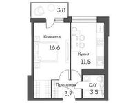 Планировка 1-комнатной квартиры, 37,3 м2