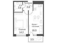 Планировка 2-комнатной квартиры, 41,4 м2