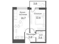 Планировка 1-комнатной квартиры, 38,5 м2