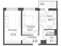 Планировка 2-комнатной квартиры, 51,5 м2