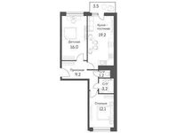 Планировка 3-комнатной квартиры, 62,2 м2