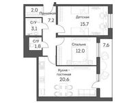 Планировка 3-комнатной квартиры, 66,8 м2