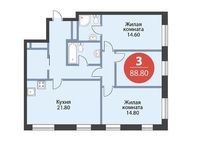 Планировка 3-комнатной квартиры, 88,8 м2