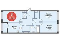 Планировка 3-комнатной квартиры, 90 м2