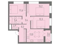 Планировка 3-комнатной квартиры, 72 м2