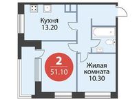 Планировка 2-комнатной квартиры, 51,1 м2