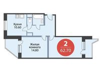Планировка 2-комнатной квартиры, 62,7 м2