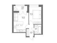 Планировка 1-комнатной квартиры, 36,4 м2