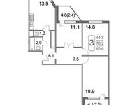 Планировка 3-комнатной квартиры, 80,95 м2