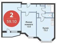 Планировка 2-комнатной квартиры, 59,1 м2