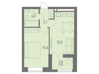 Планировка 1-комнатной квартиры, 38,5 м2