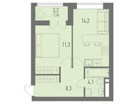 Планировка 1-комнатной квартиры, 39,5 м2