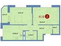 Планировка 2-комнатной квартиры, 57,1 м2