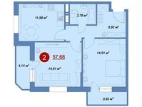 Планировка 2-комнатной квартиры, 57,68 м2