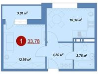 Планировка 1-комнатной квартиры, 33,78 м2