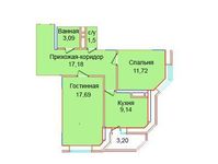 Планировка 2-комнатной квартиры, 61,6 м2