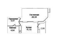 Планировка 1-комнатной квартиры, 45,64 м2