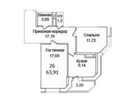 Планировка 2-комнатной квартиры, 63,91 м2