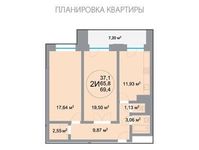 Планировка 2-комнатной квартиры, 69,41 м2