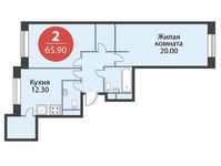 Планировка 2-комнатной квартиры, 65,9 м2