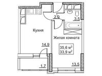 Планировка 1-комнатной квартиры, 35,6 м2