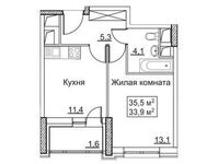 Планировка 1-комнатной квартиры, 35,5 м2