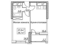 Планировка 1-комнатной квартиры, 37,8 м2
