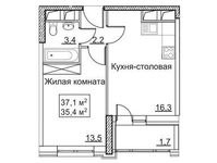 Планировка 1-комнатной квартиры, 37,1 м2