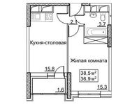 Планировка 1-комнатной квартиры, 38,5 м2