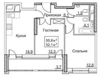 Планировка 2-комнатной квартиры, 55,8 м2