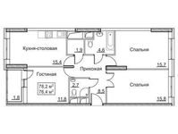 Планировка 3-комнатной квартиры, 78,2 м2