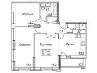 Планировка 3-комнатной квартиры, 81,2 м2