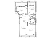 Планировка 3-комнатной квартиры, 83,1 м2